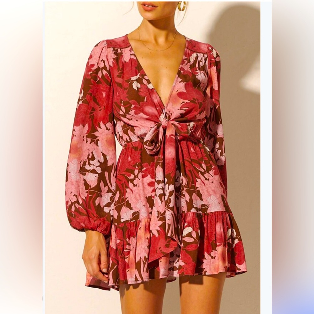 Kivari - Hacienda Tie Front Mini Dress - Burgundy